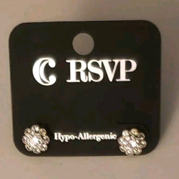 RSVP Jewelry - Silvertone Crystal Studs Pierced Earrings Bridal Fashion .3" Round Charming RSVP